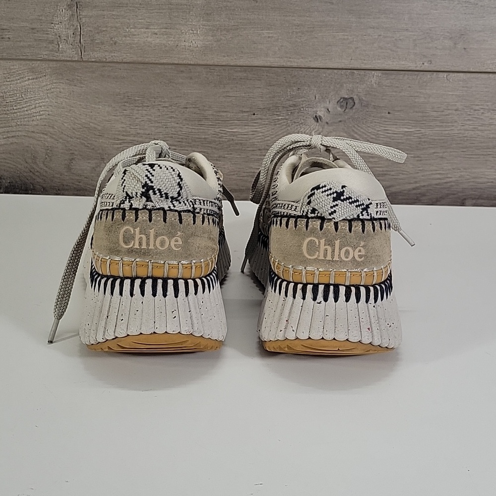 Chloe Nama Platform Beige Knit Sneakers Sz 37 7 - Picture 6 of 16